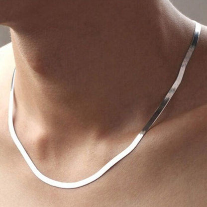 Sterling silver 18K Gold 4MM Flat chain Necklace for Women Luxury Fine Jewelry wedding gift choker Clavicle