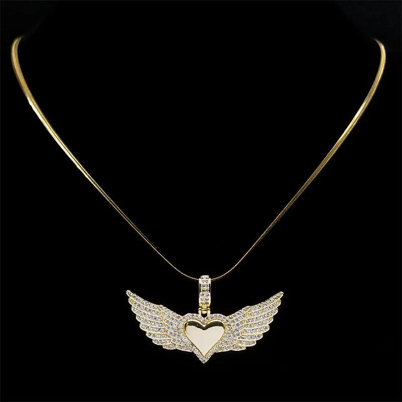 Love Heart Angle Wing Zircon Necklace for Women Men Stainless Steel Snake Chain Copper Necklaces Jewelry.