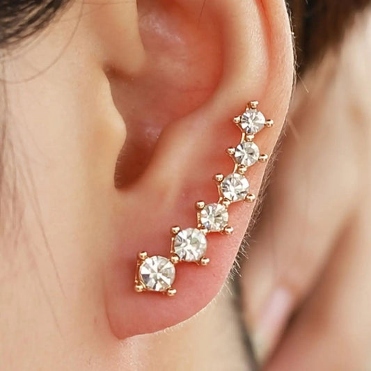 Color Black White Gem 6 Rhinestone Ear Clip Earrings Women's Simple Fashion Personality Student Girl Party Business All-m.