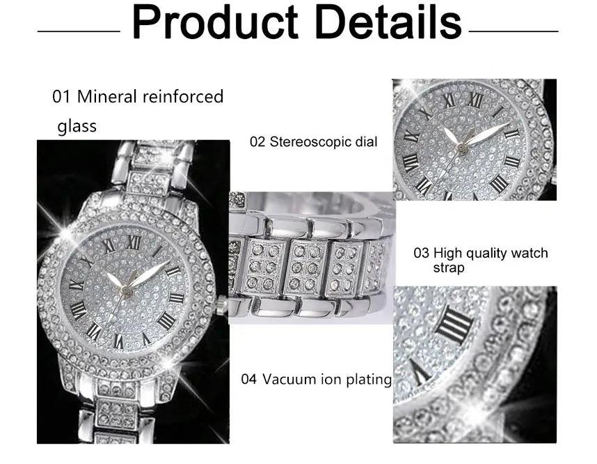 6PCS Women Watch Luxury Elegant Alloy Watch Crystal Wristwatch For Ladies Gift Quartz Watch Alloy Rhinestone Bracelet Montre.