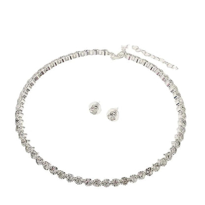 Luxury Round Crystal Jewelry Set for Women Charm Silver Color Bracelet Stud Earring Zircon Chain Necklace Wedding Party Jewelry