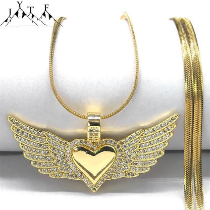 Love Heart Angle Wing Zircon Necklace for Women Men Stainless Steel Snake Chain Copper Necklaces Jewelry.