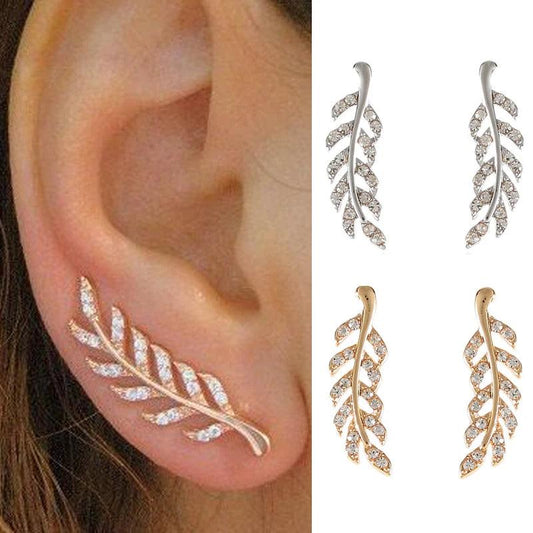 Hollow Out Leaves Earrings for Women Trendy Vintage Crystal Ear Stud Wheat Unique Design Silver Golden Color Girl Jewelry Gift.