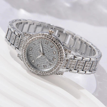 6PCS Women Watch Luxury Elegant Alloy Watch Crystal Wristwatch For Ladies Gift Quartz Watch Alloy Rhinestone Bracelet Montre.