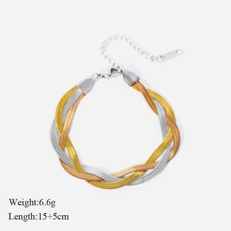 Chains Necklace Bracelet 316L Stainless Steel Chains Necklace Bracelet for Women Fashion Gold Color Waterproof Jewelry Set Gift Party Accessories.