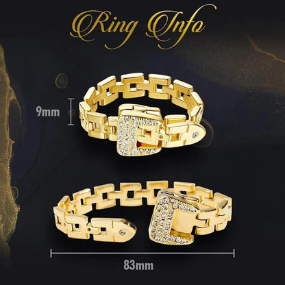 Fashionable Adjustable Buckle Rings Belt Zircon Detachable Metal Soft Chain Ring Luxury Finger Rings For Women.