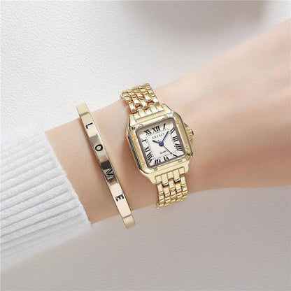 Women's Fashion Square Watches Gold Alloy Strap 2024 Luxury Ladies Quartz Wristwatches Qualities Female Roman Scale Clock.